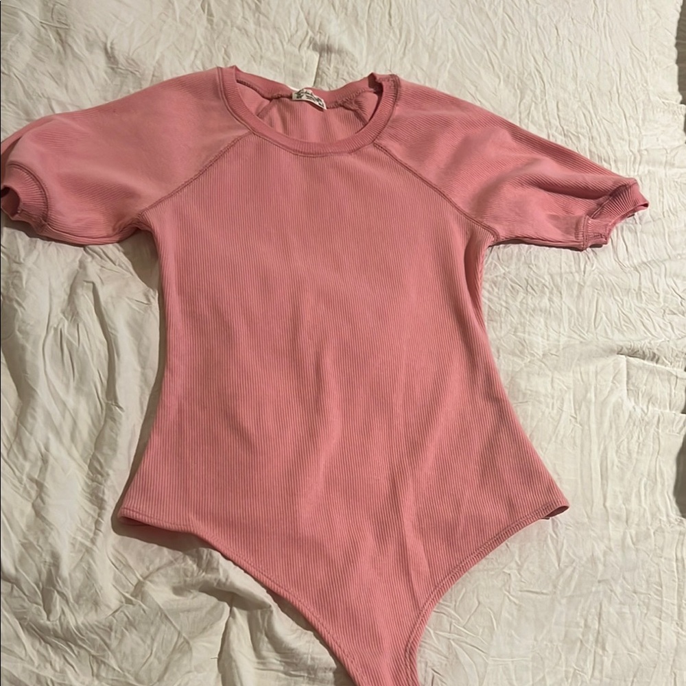 Free People Pink Ribbed Bodysuit
